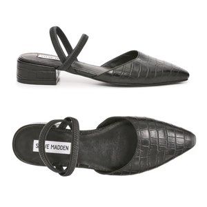 Steve Madden Daid Croc-Embossed Faux Leather Pointed Slip On Mules Black - 10